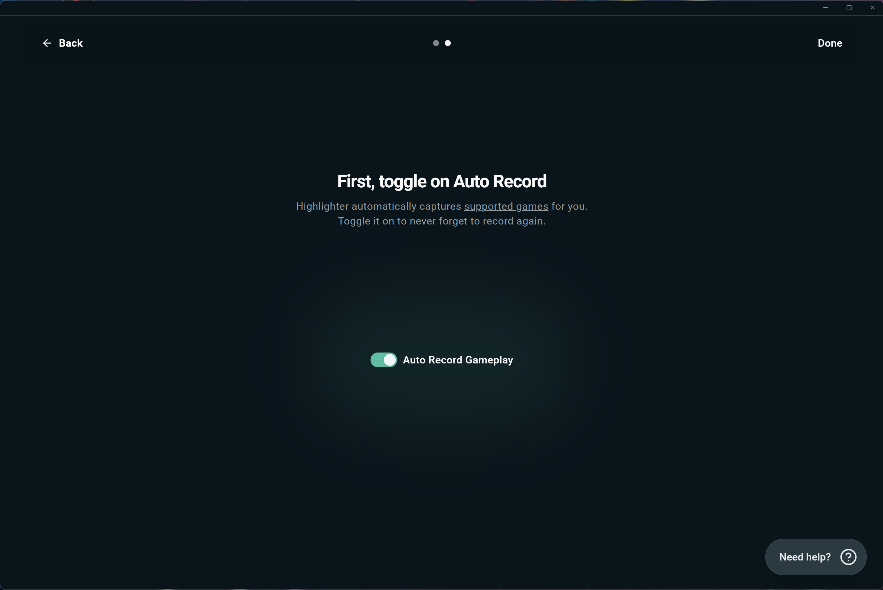 Auto record gameplay button in the Replay app
